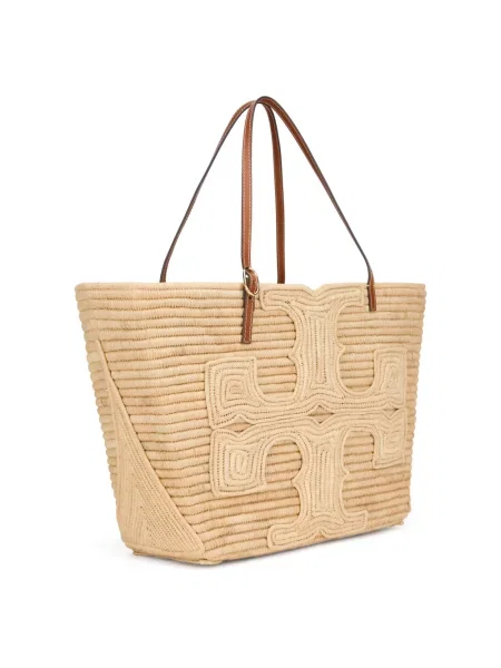 Torba plażowa Tory Burch skórzana beżowa