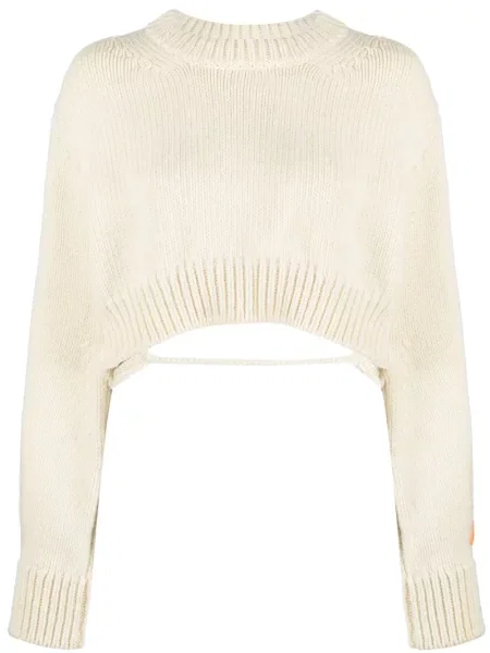 Sweter Heron Preston wełniany o krotszym kroju z odkrytymi plecami beżowy