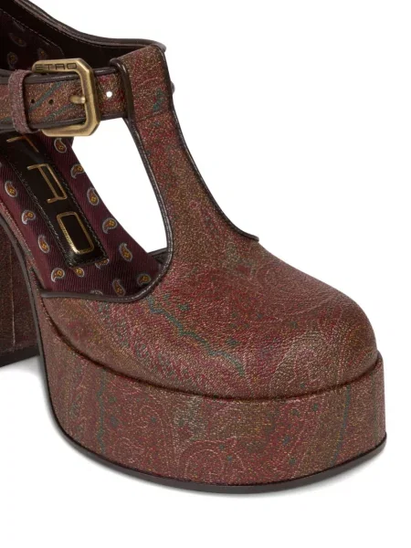 Pantofi cu toc Etro cu platformă cu imagine cu model paisley maro