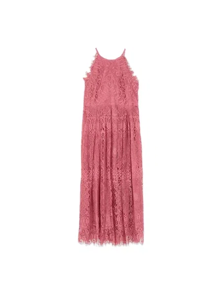 Sukienka midi Oltre koronkowa dzwony różowa