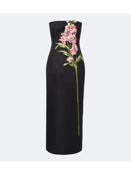 Rochie Leo Lin cu model floral cu aplicații negru