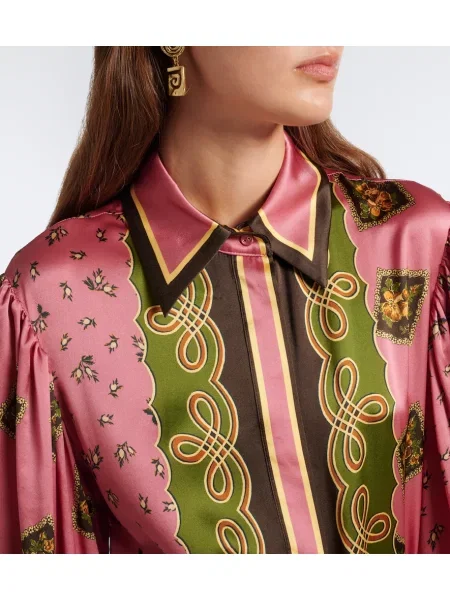 Rochie tip cămașă Alemais din satin cu imagine roz