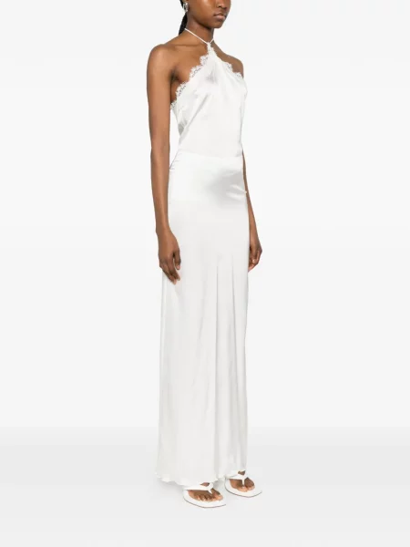 Rochie maxi Oseree din dantelă cu gât halter alb