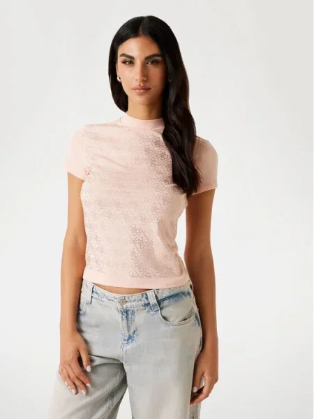Тениска Guess дамска черно розово