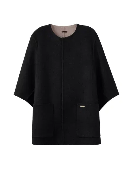 GOBI Cashmere Pulover Patch Pocket Cashmere Poncho Jacket bleumarin