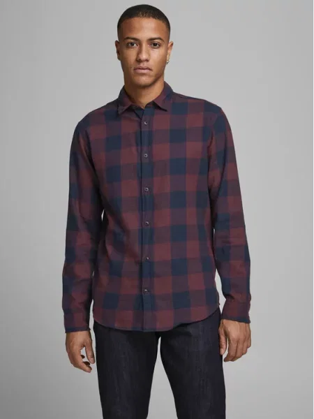 JACK & JONES Marškiniai tamsiai / vyno raudona mėlyna