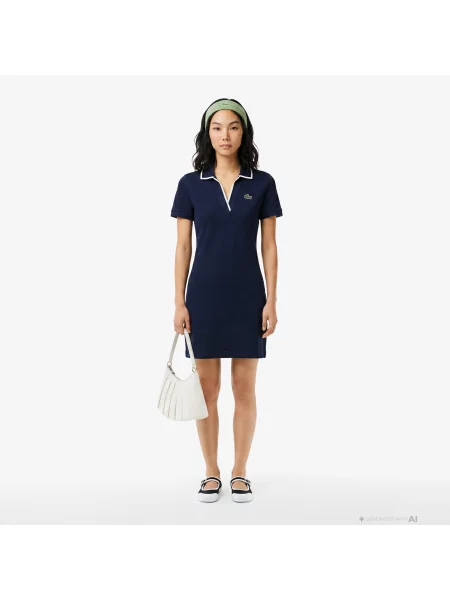 Lacoste Sukienka Z Kołnierzykiem Polo Z Krótkim Rękawem Classic Fit granatowa