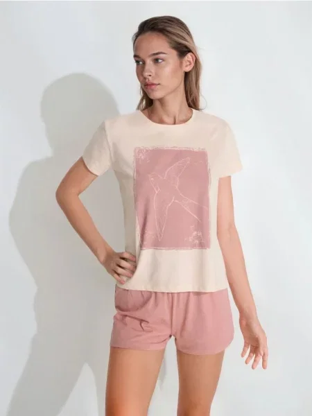 Двочастинна піжама з принтом пастельний рожевий