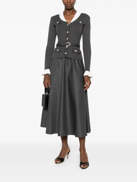 Cu centură rochie midi Self-portrait tricotate gri