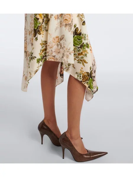 Rochie midi Acne Studios de mătase cu model floral cu legături