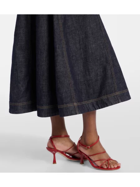 Rochie din denim Self-portrait cu gât halter albastru
