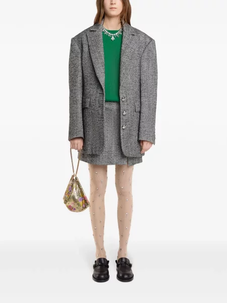 Sacou Rabanne de lână cu model herringbone negru
