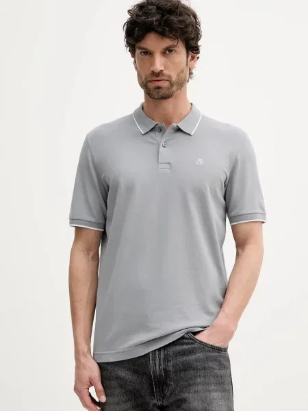 Тениска с яка Marc O'Polo с изчистен дизайн сиво