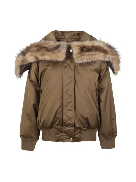 Kurtka bomber Michael Kors z kapturem ze sztucznego futra brązowy