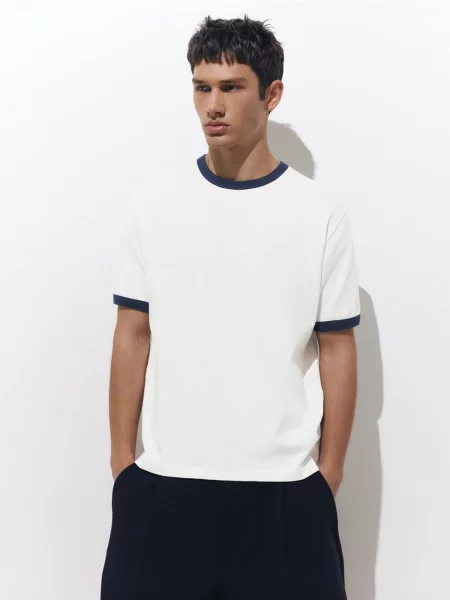 Pull&Bear Tričko tmavomodrá biela