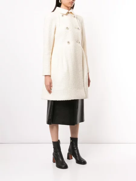 Dvouřadý bouclé kabát Chanel Pre-owned bílý