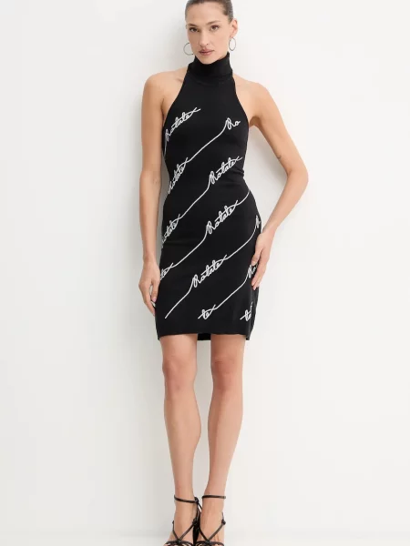 ROTATE Úpletové šaty Sequin Logo Slim Fit čierna