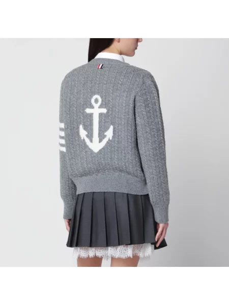 Kardigan Thom Browne wełniany z dekoltem w serek szary