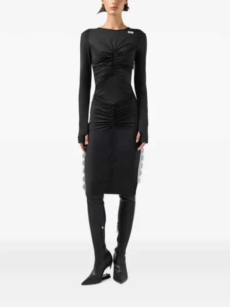 Rochie midi Gcds cu volane din dantelă negru