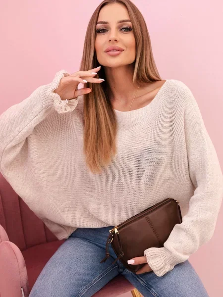 Pulover Kesi Włoski cu volane de mohair bej