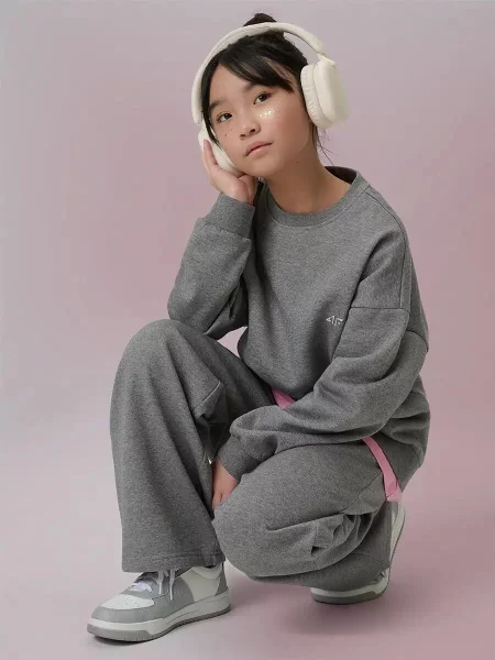 Bluza dresowa loose bez kaptura dziewczęca 4F szara