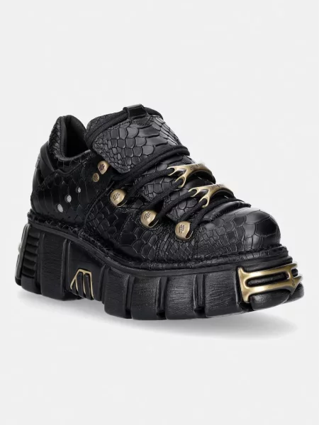 New Rock PITON NEGRO + IMPERFECT TOWER NEGRO TORNILLOS bocanci cu platformă pentru femei din piele