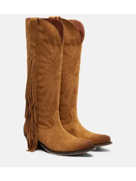 Botine Golden Goose cu franjuri din piele de căprioară cowboy auriu