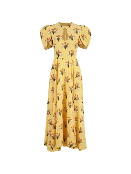 Rochie midi La Doublej de mătase până la genunchi de costum galben