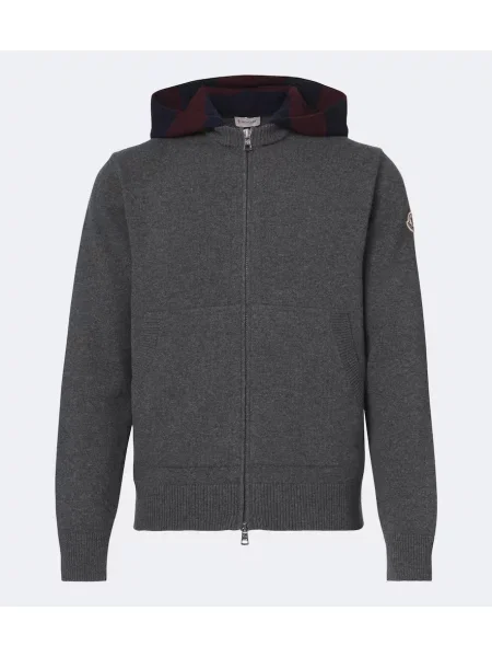 Cardigan Moncler de lână cu glugă gri