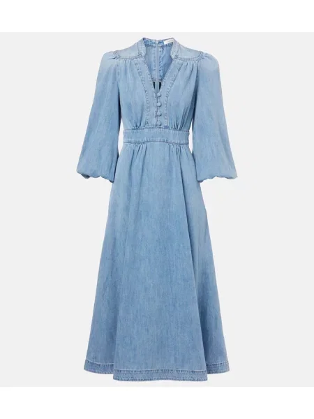 Rochie din denim Zimmermann până la genunchi de costum albastru