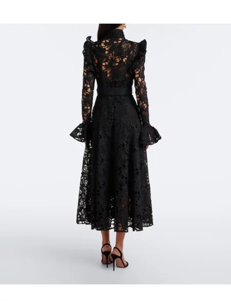 Cu centură rochie midi Leo Lin din dantelă negru