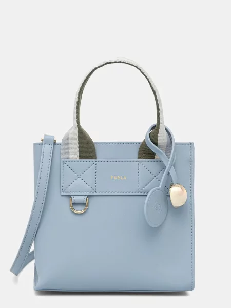Furla crossbody torbica usnjena Divide It Mini Tote modra