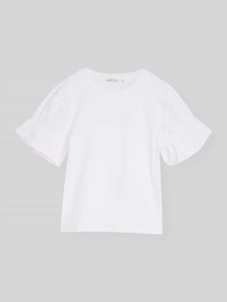 T-shirt o kroju loose fit z czystej bawełny z ażurowym haftem Tom Tailor Denim biała