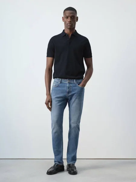 Dżinsy Jan slim fit średni Mężczyzna 46 MANGO MAN niebieski