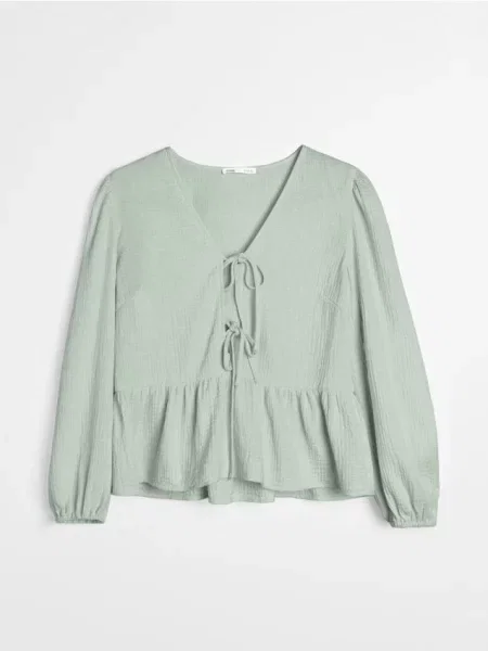 Муслінова сорочка з декоративним зав'язуванням блідо-зелений зелена