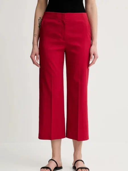Theory pantaloni din in rosu drept high waist
