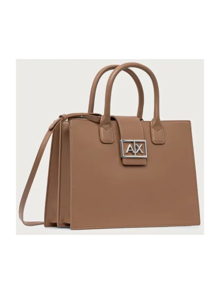 Armani Exchange torebka shopper z imitacji skóry brązowa