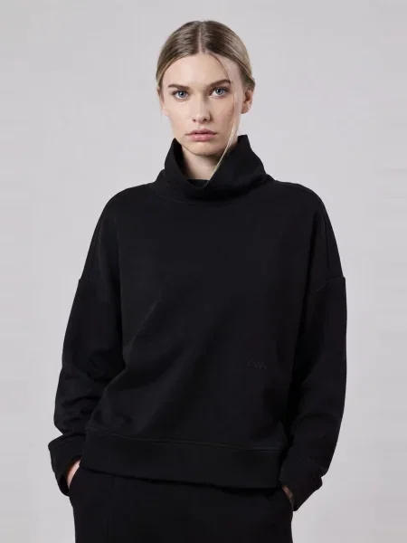 OWN Off With Nature Mikina Felpa Collo Alto Loose Fit in Interlock Black' černá