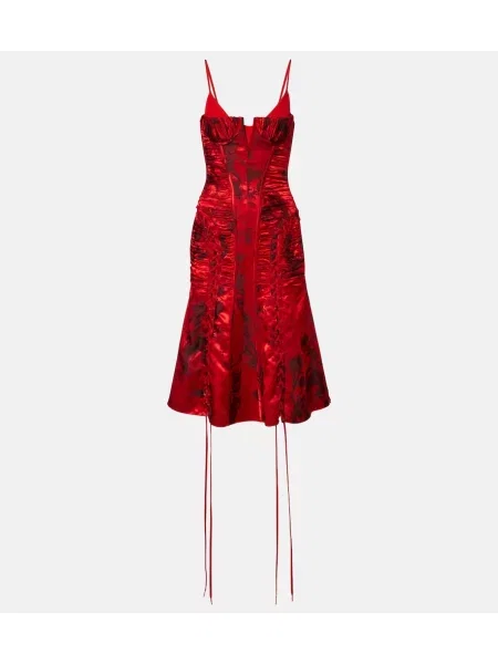 Rochie midi Mcqueen cu șireturi cu volane din dantelă roșu