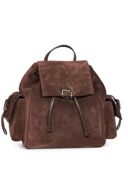 Rucsac Brunello Cucinelli din piele de căprioară maro