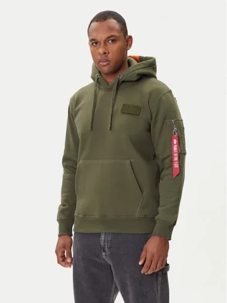 Pánska mikina Alpha Industries Red Stripe Hoodie dark green červená