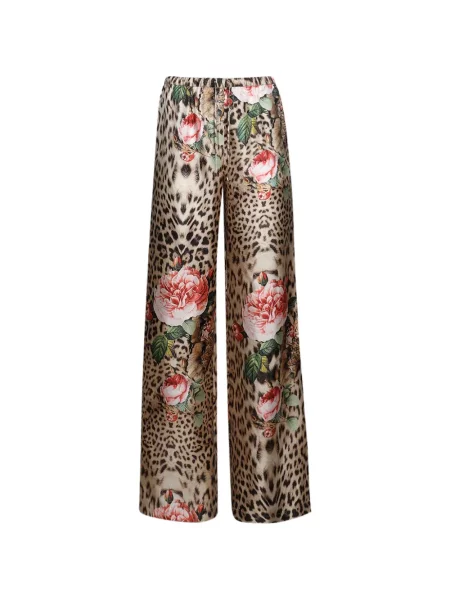 Pantaloni Roberto Cavalli de mătase cu imagine roz