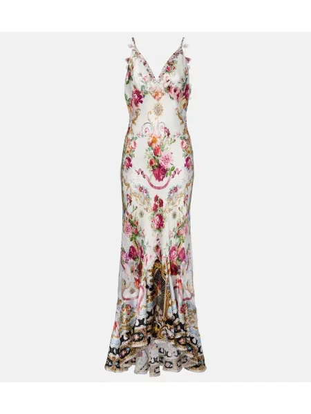 Rochie maxi Camilla din satin cu model floral