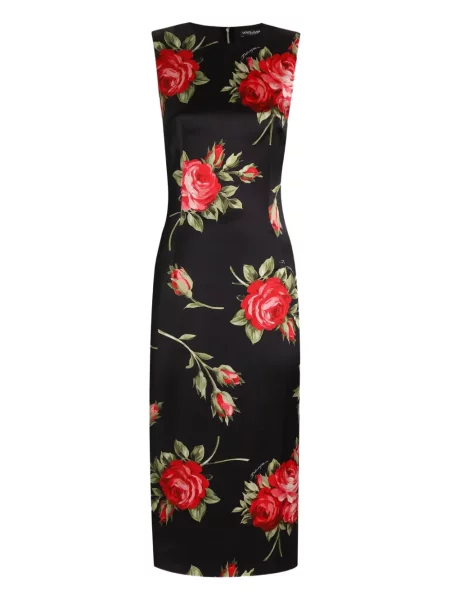 Rochie midi Dolce & Gabbana cu model floral cu imagine până la genunchi negru