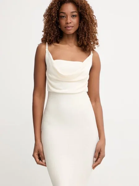 Guess sukienka bodycon z wiskozą ARISA beżowa