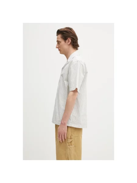 Norse Projects koszula Mads Poplin Stripe SS relaxed z kołnierzykiem klasycznym biały