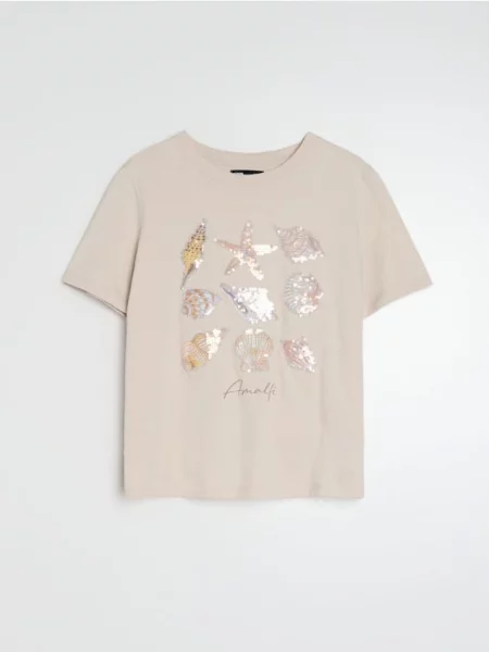 Футболка з декоративними паєтками нюдовий