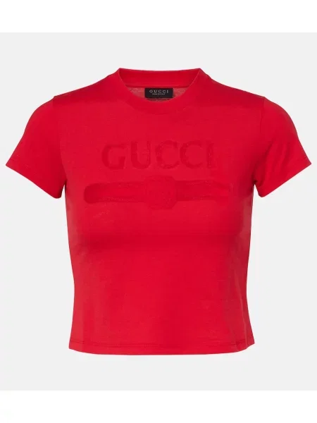 Decupat tricou Gucci din jerseu cu autograf roșu