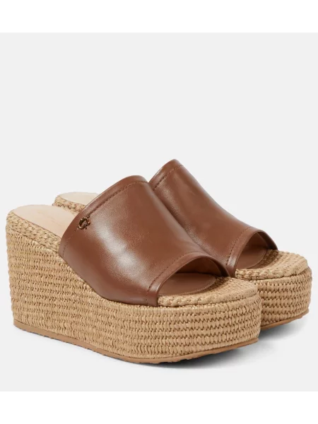 Papuci tip mules Gianvito Rossi din piele cu pană maro