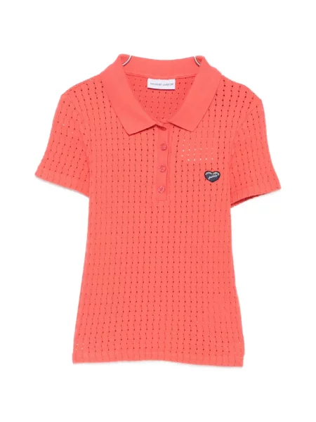 Tricou polo Maison Labiche cu aplicații cu motiv cu inimi portocaliu